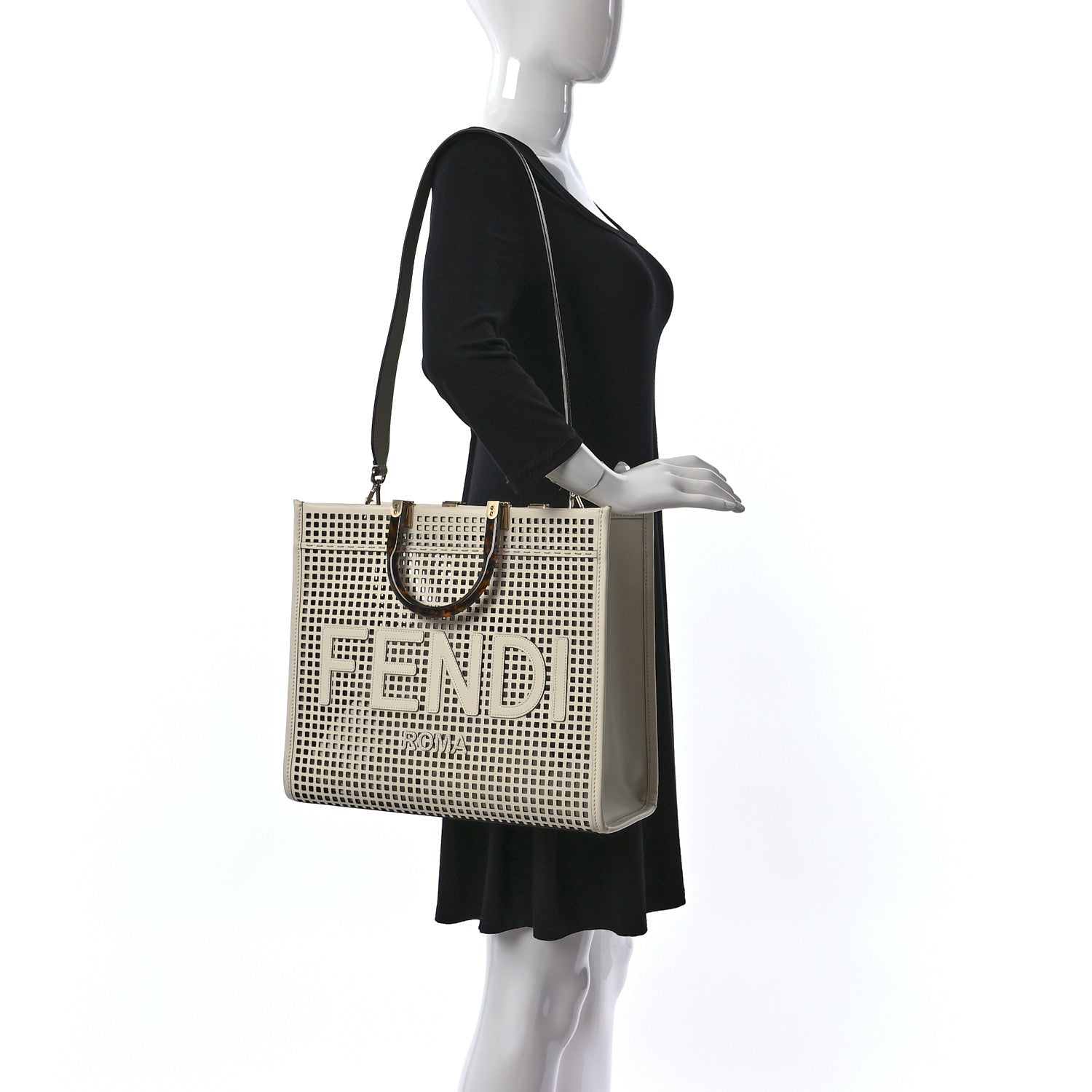 Fendi Vitello King Plexiglass Logo Perforated Medium Fendi Sunshine Shopper Tote White Ice Nuvola 2 of 8