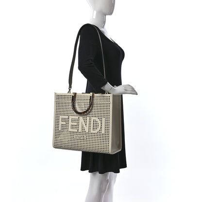 Fendi Vitello King Plexiglass Logo Perforated Medium Fendi Sunshine Shopper Tote White Ice Nuvola 2 of 8
