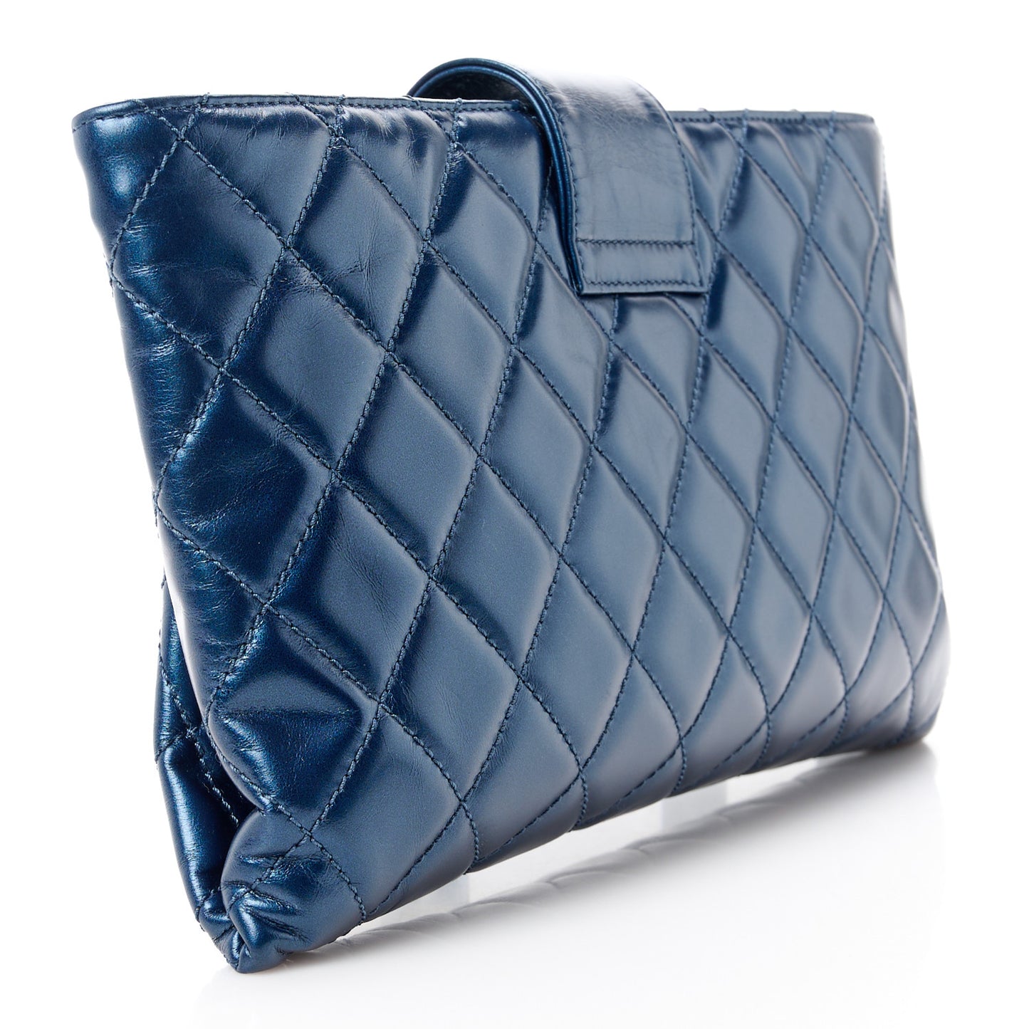 Glazed Calfskin Quilted Coco Pleats Clutch Navy
