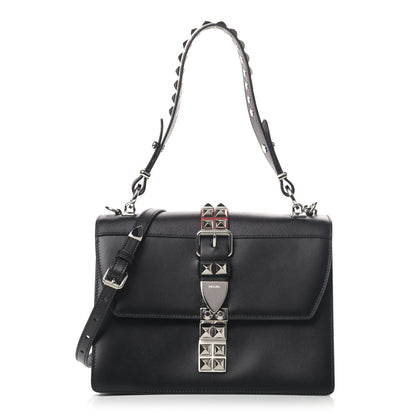 Prada Saffiano City Calfskin Studded Elektra Shoulder Bag Black Fuoco 1 of 4