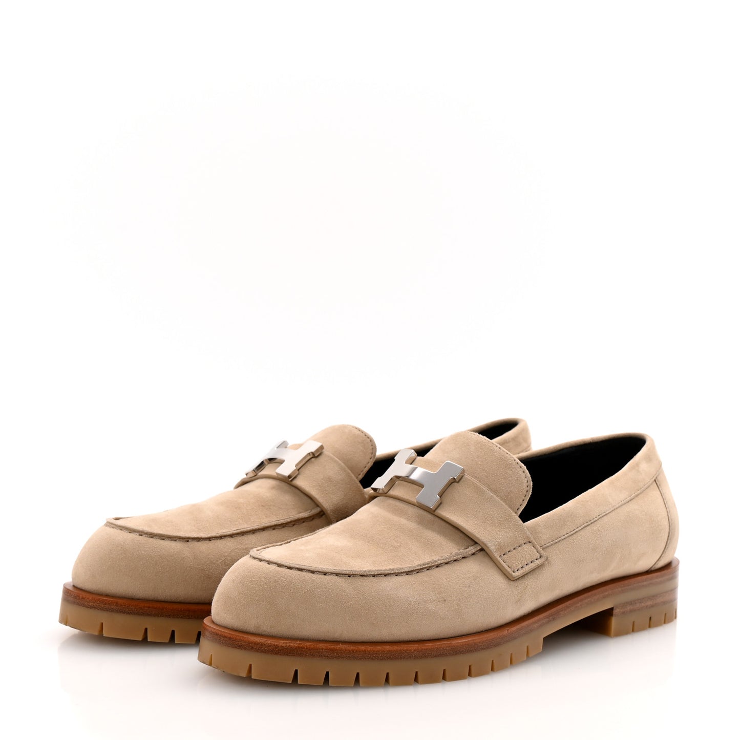 Suede Goatskin Womens Faubourg Loafers 38 Beige Argile
