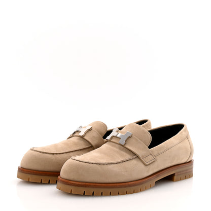Hermes Suede Goatskin Womens Faubourg Loafers 38 Beige Argile 4 of 11