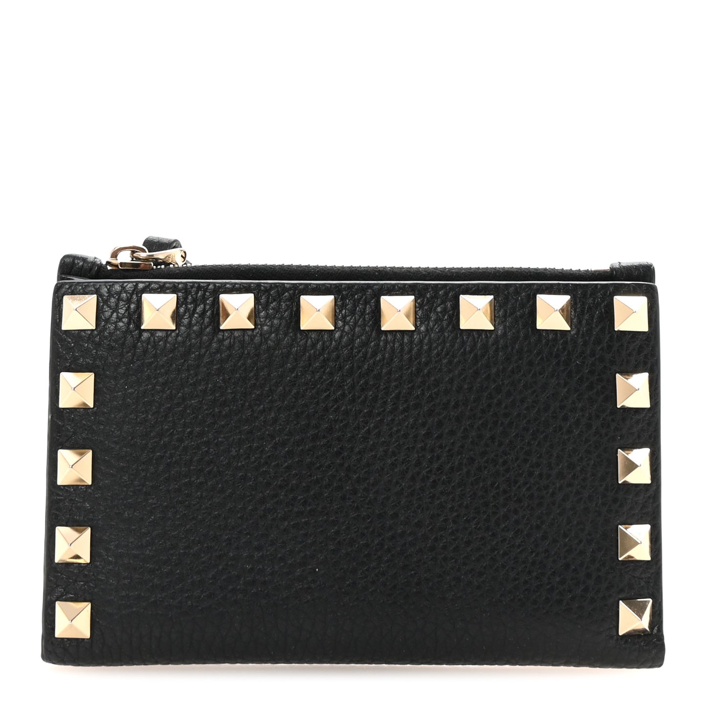 Grainy Calfskin Rockstud Coin Purse Card Holder Black