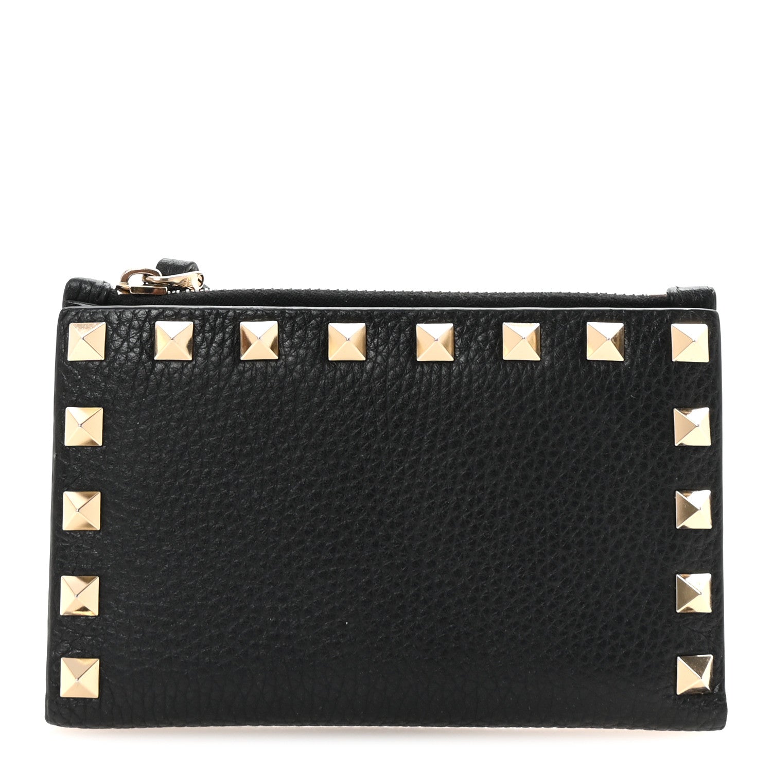 Valentino Garavani Grainy Calfskin Rockstud Coin Purse Card Holder Black 1 of 7