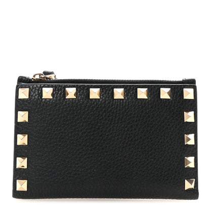 Valentino Garavani Grainy Calfskin Rockstud Coin Purse Card Holder Black 1 of 7