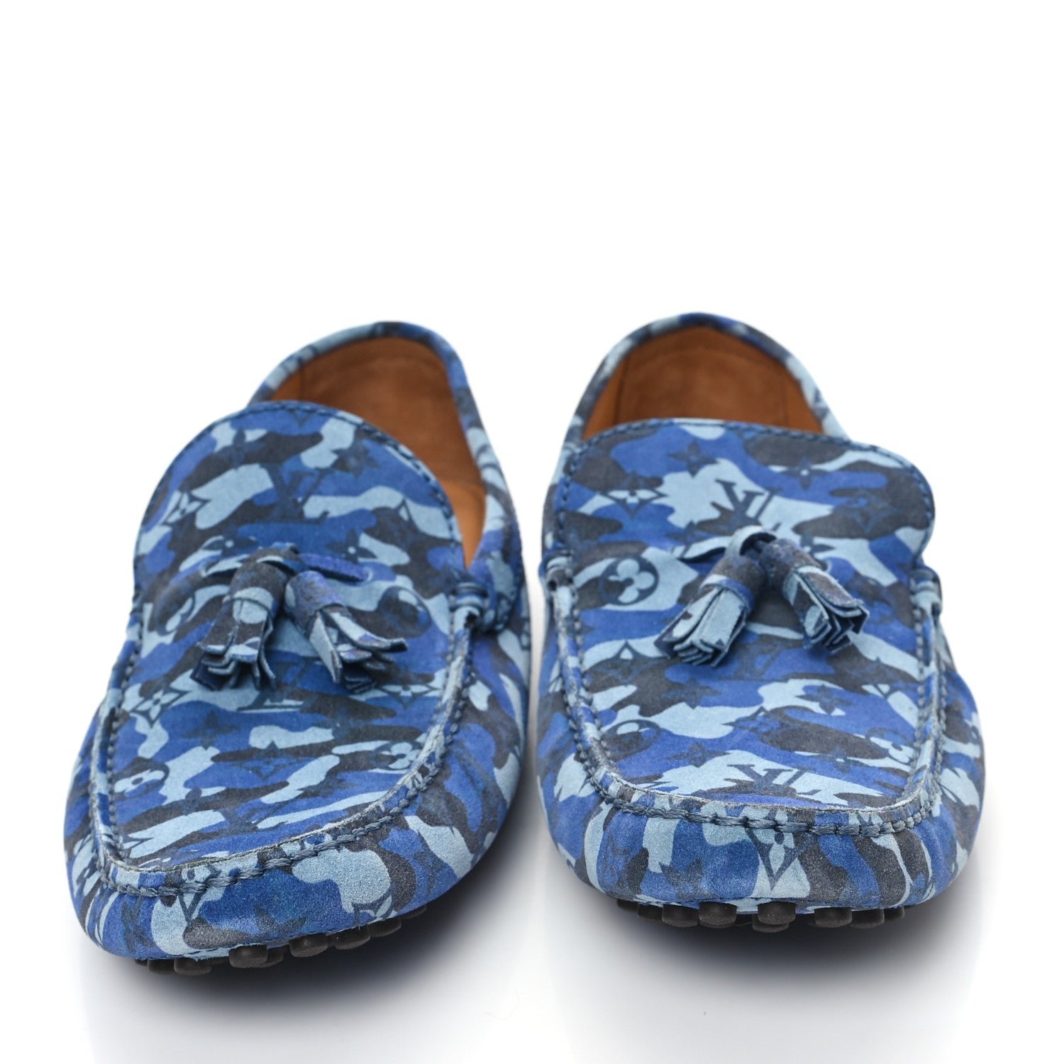 Louis Vuitton Suede Monogram Camo Mens Driver Mocassin 9.5 Blue 3 of 9