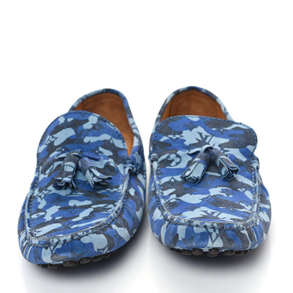 Louis Vuitton Suede Monogram Camo Mens Driver Mocassin 9.5 Blue 3 of 9