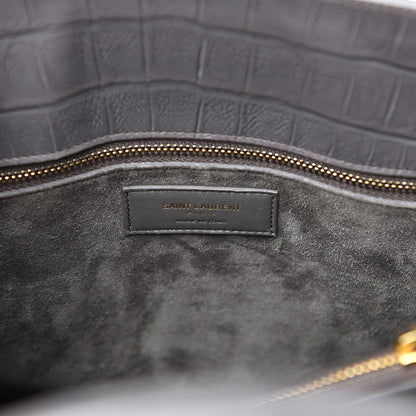 Saint Laurent Calfskin Crocodile Embossed Small Sac De Jour Fog 6 of 13