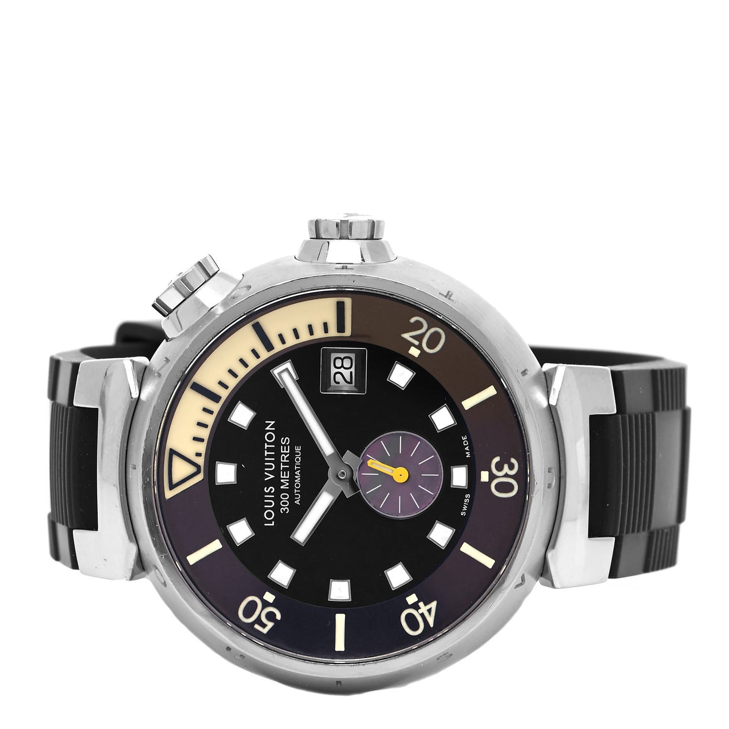 Stainless Steel Rubber 44mm Tambour Diver Automatic Watch Black