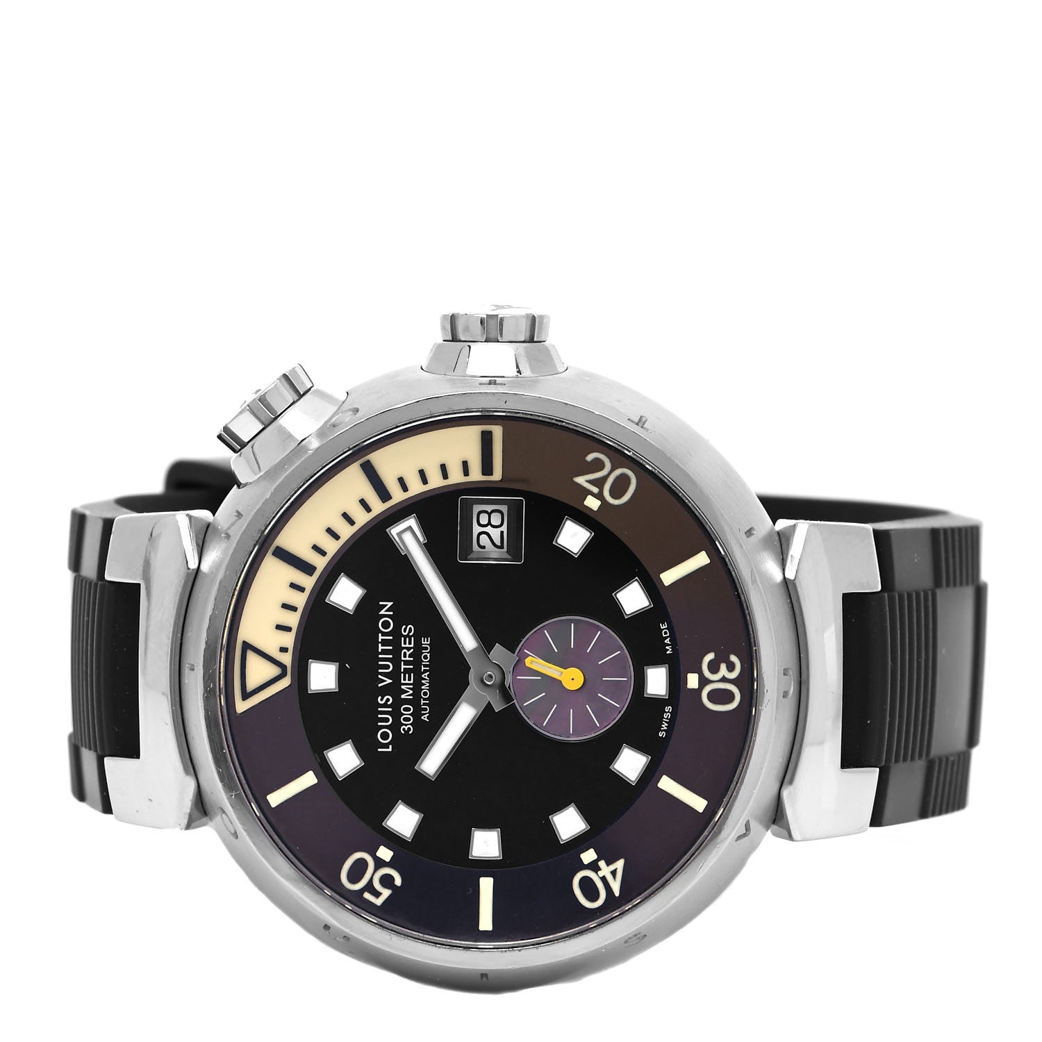 Louis Vuitton Stainless Steel Rubber 44mm Tambour Diver Automatic Watch Black 2 of 5