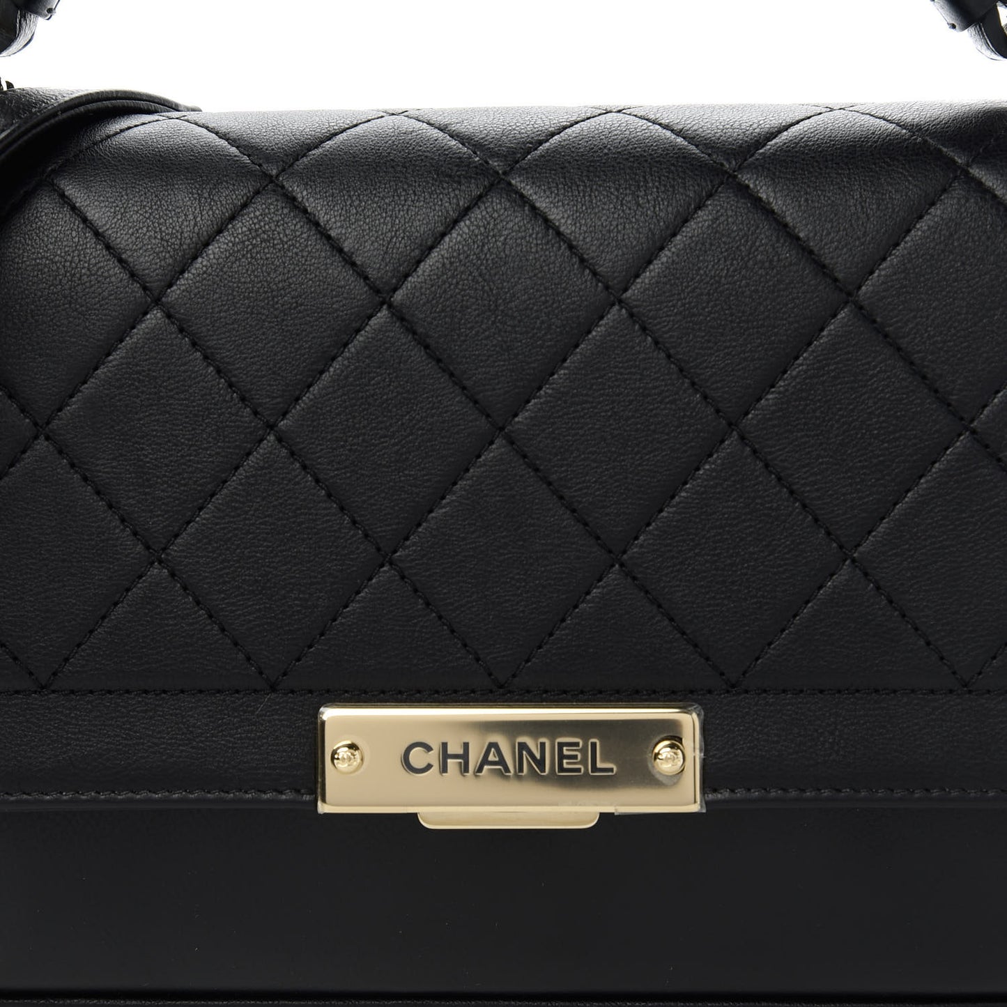 Grained Calfskin Quilted Medium Label Click Flap Bag Black