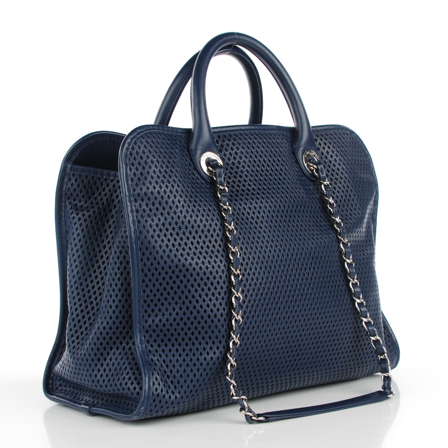 Calfskin Perforated Up In The Air Tote Dark Blue