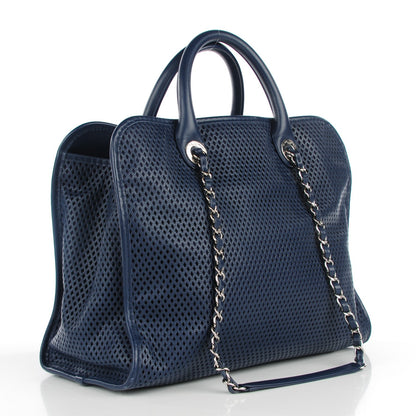 Chanel Calfskin Perforated Up In The Air Tote Dark Blue 3 of 8