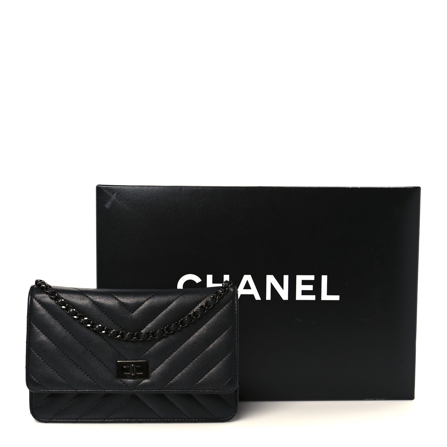 Chanel Sheepskin Chevron Reissue Wallet On Chain WOC So Black 12 of 12