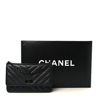 Chanel Sheepskin Chevron Reissue Wallet On Chain WOC So Black 12 of 12