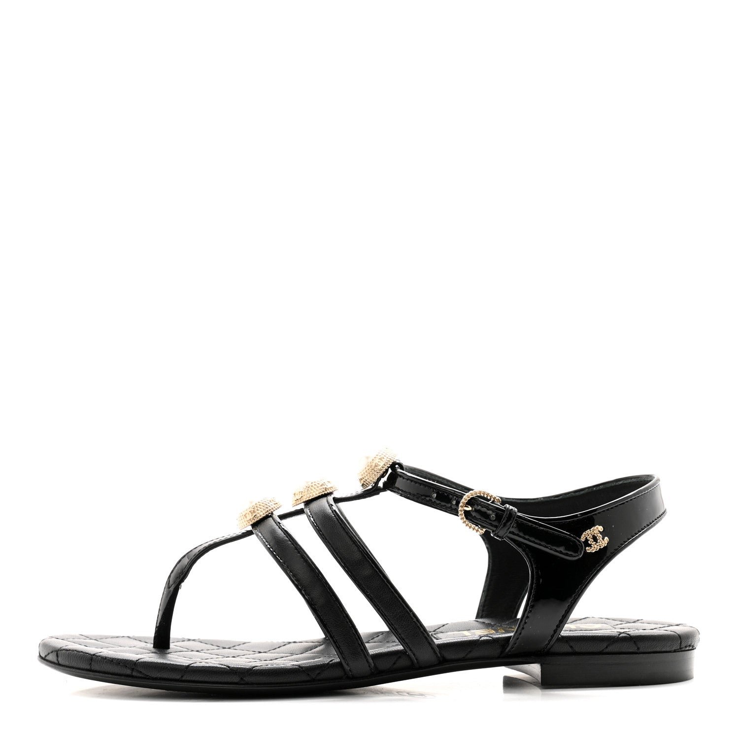 Chanel Lambskin Pearl Thong Sandals 36.5 Black 1 of 12