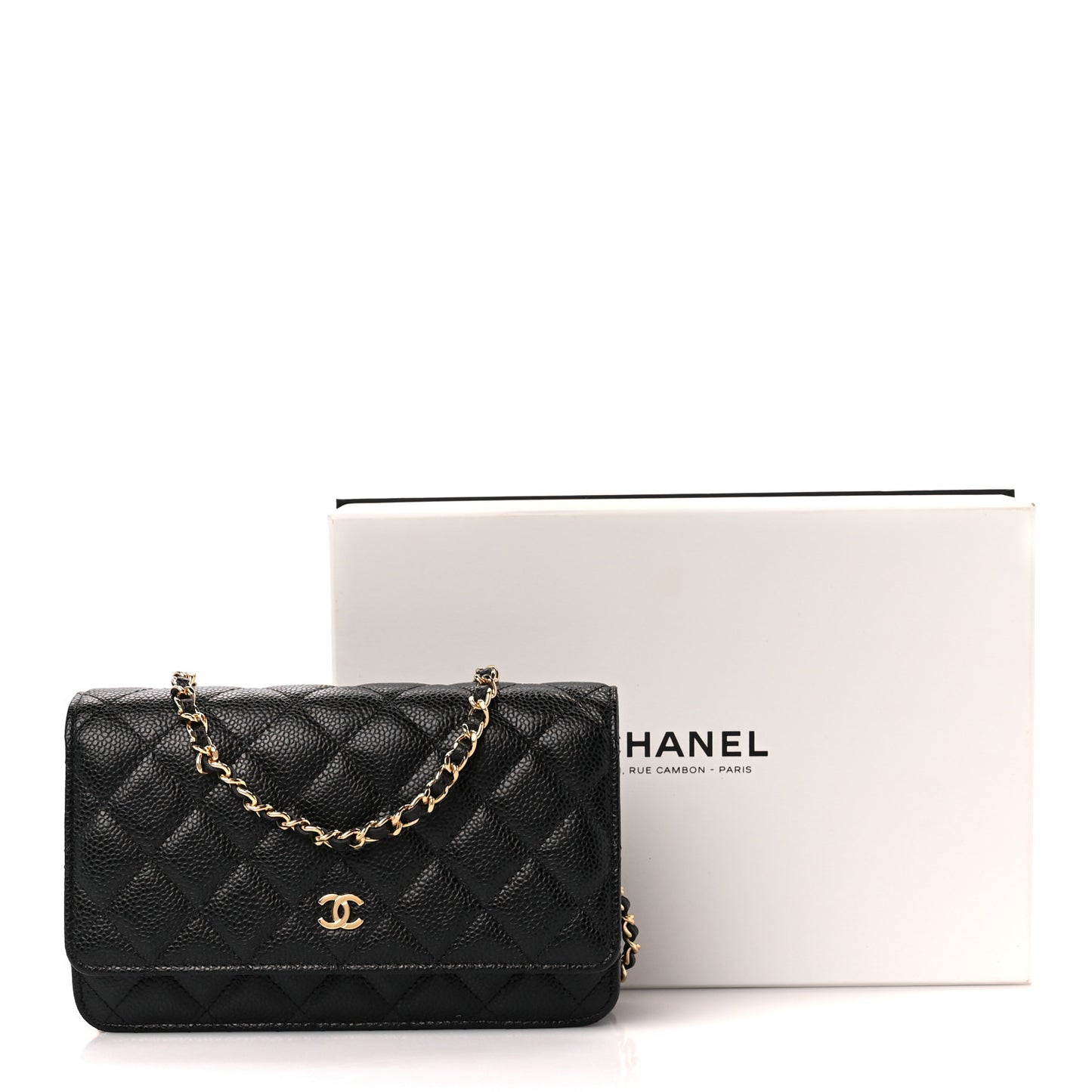 Caviar Quilted Wallet on Chain WOC Black