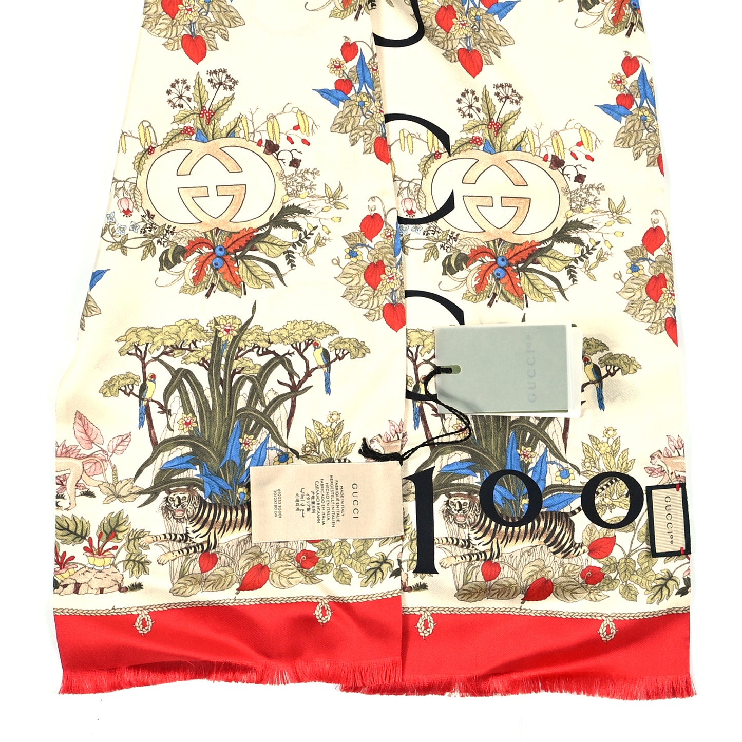 Silk Twill Lady Savanero Scarf Red Beige