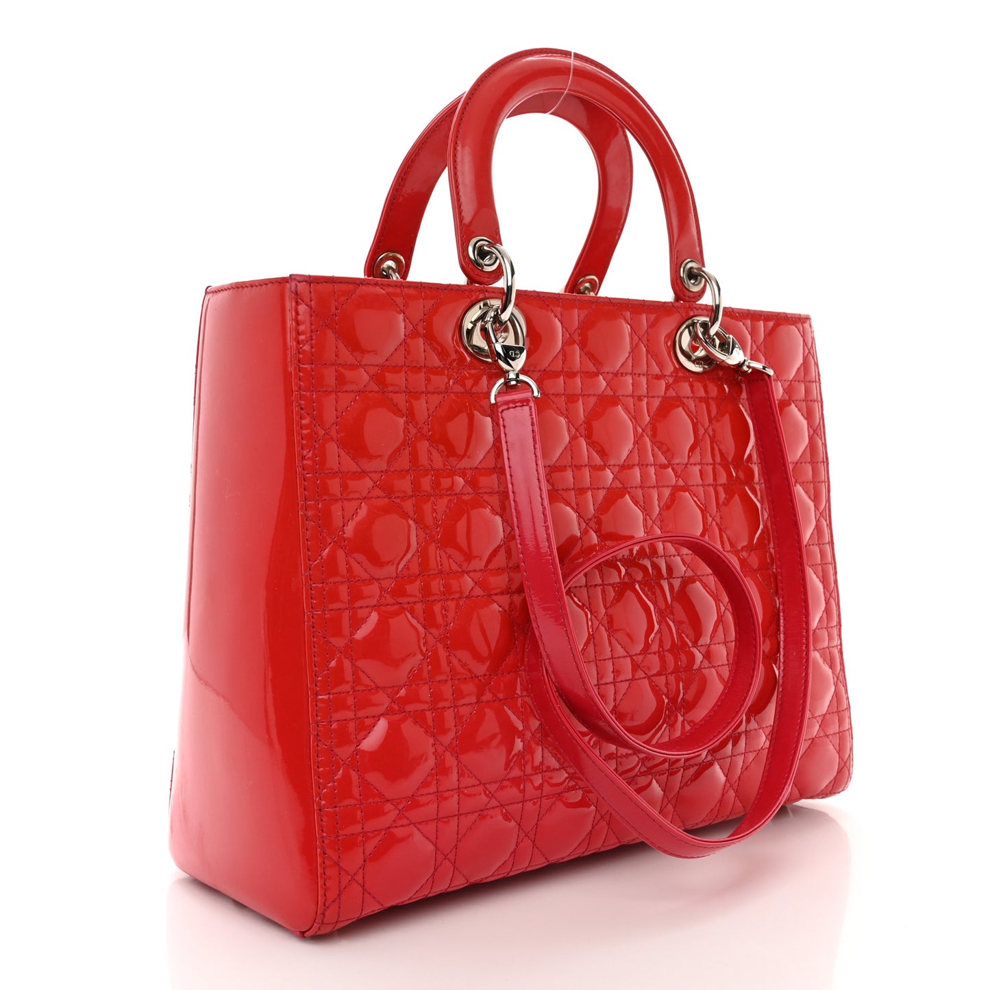 Patent Cannage Large Lady Dior Red