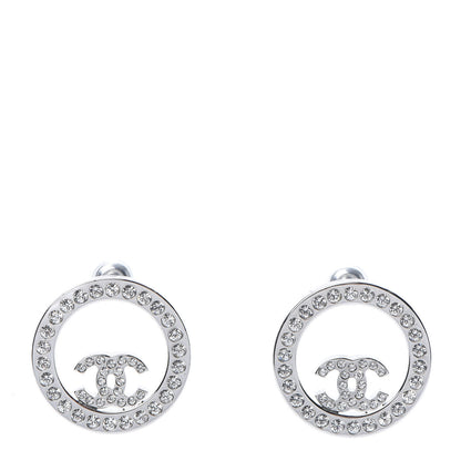 Chanel Crystal CC Round Earrings Silver 1 of 5