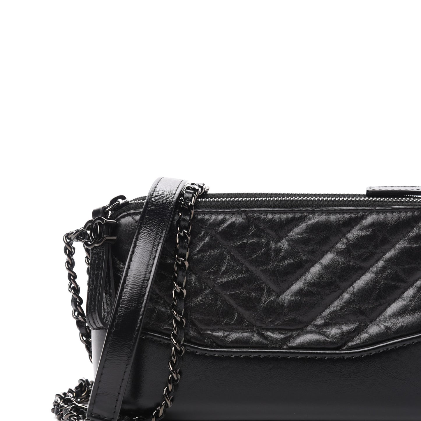 Aged Calfskin Chevron Quilted Small Gabrielle Clutch With Chain So Black