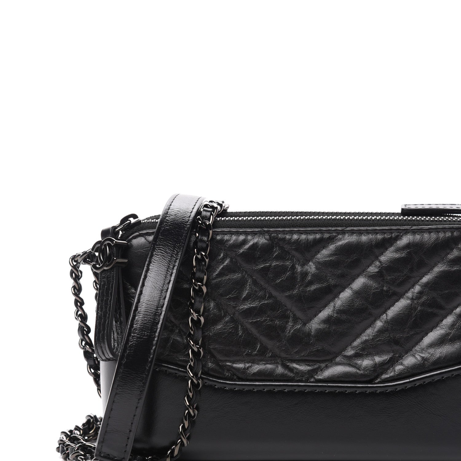 Chanel Aged Calfskin Chevron Quilted Small Gabrielle Clutch With Chain So Black 11 of 12