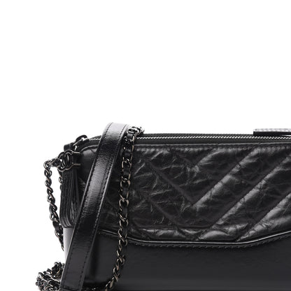 Chanel Aged Calfskin Chevron Quilted Small Gabrielle Clutch With Chain So Black 11 of 12