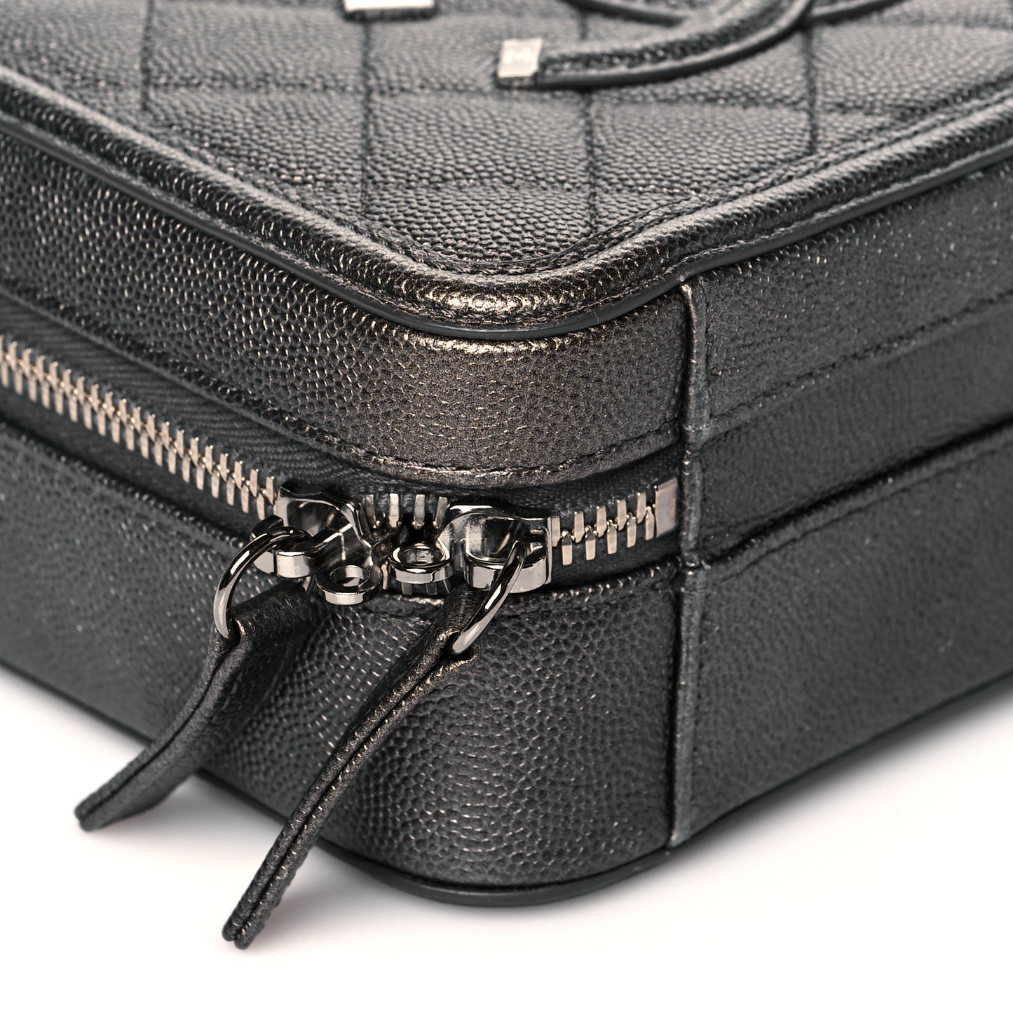 Caviar Quilted Small CC Filigree Vanity Case Dark Silver