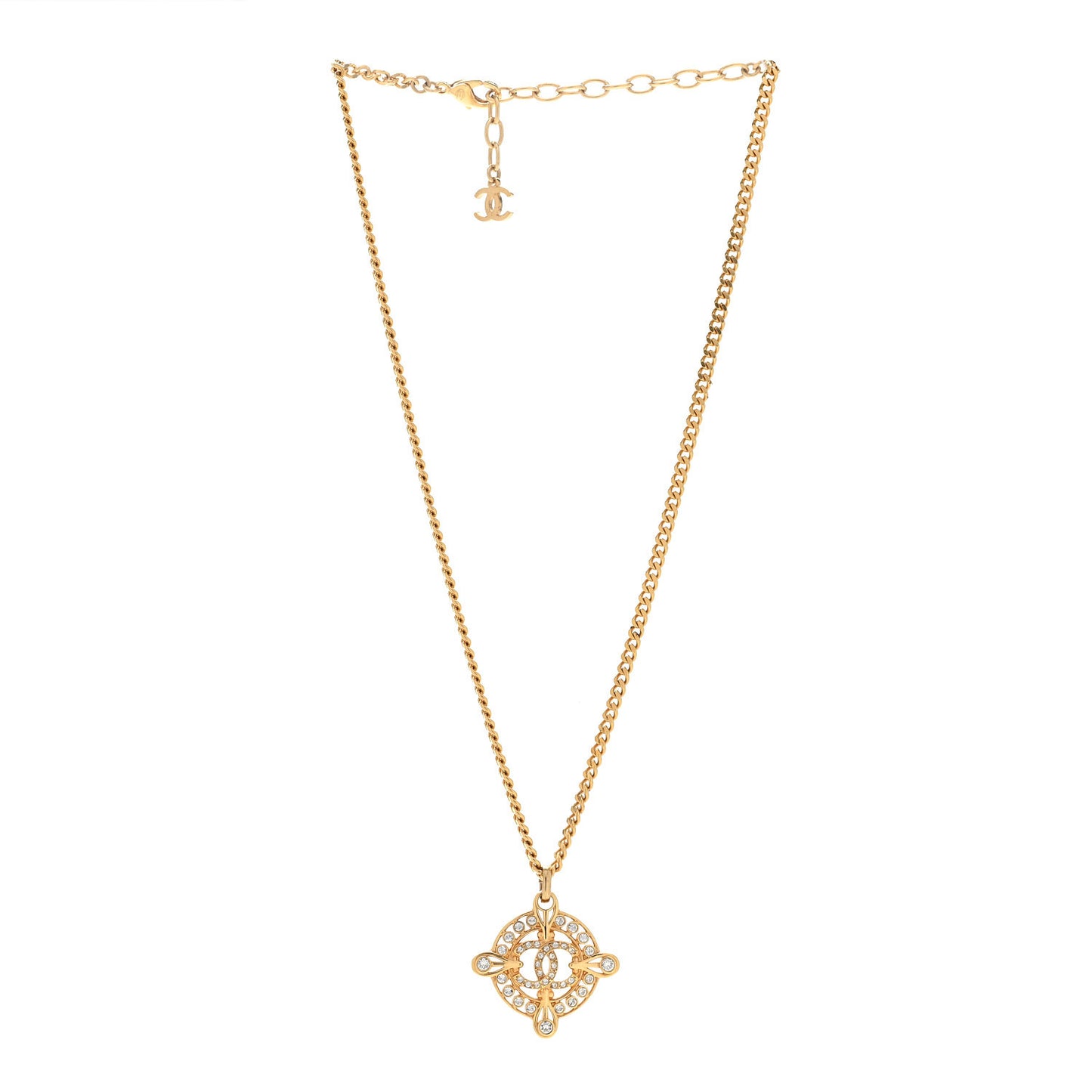 Crystal CC Pendant Necklace Gold