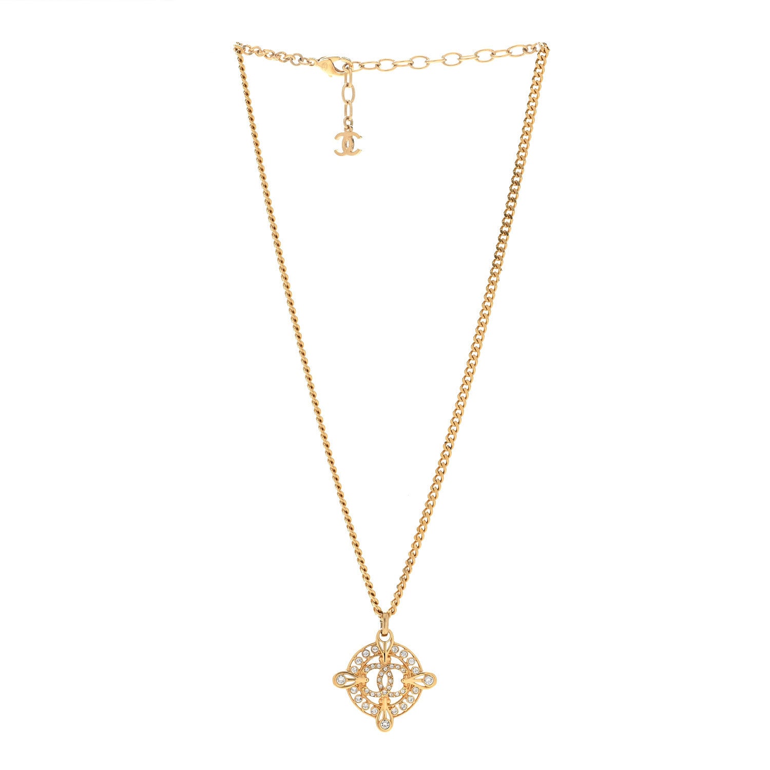 Chanel Crystal CC Pendant Necklace Gold 3 of 6