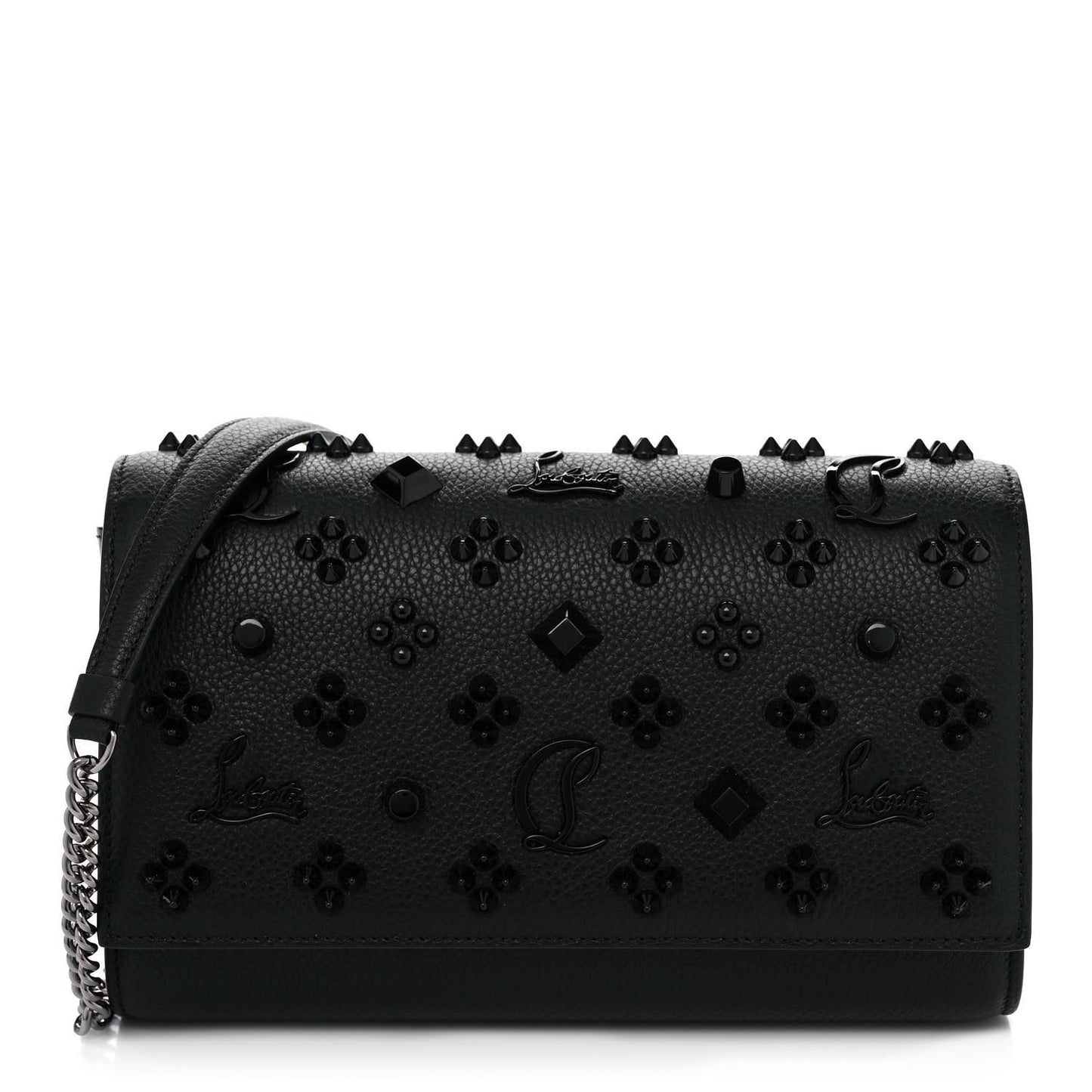 Calfskin Spikes Loubinthesky Paloma Clutch Black