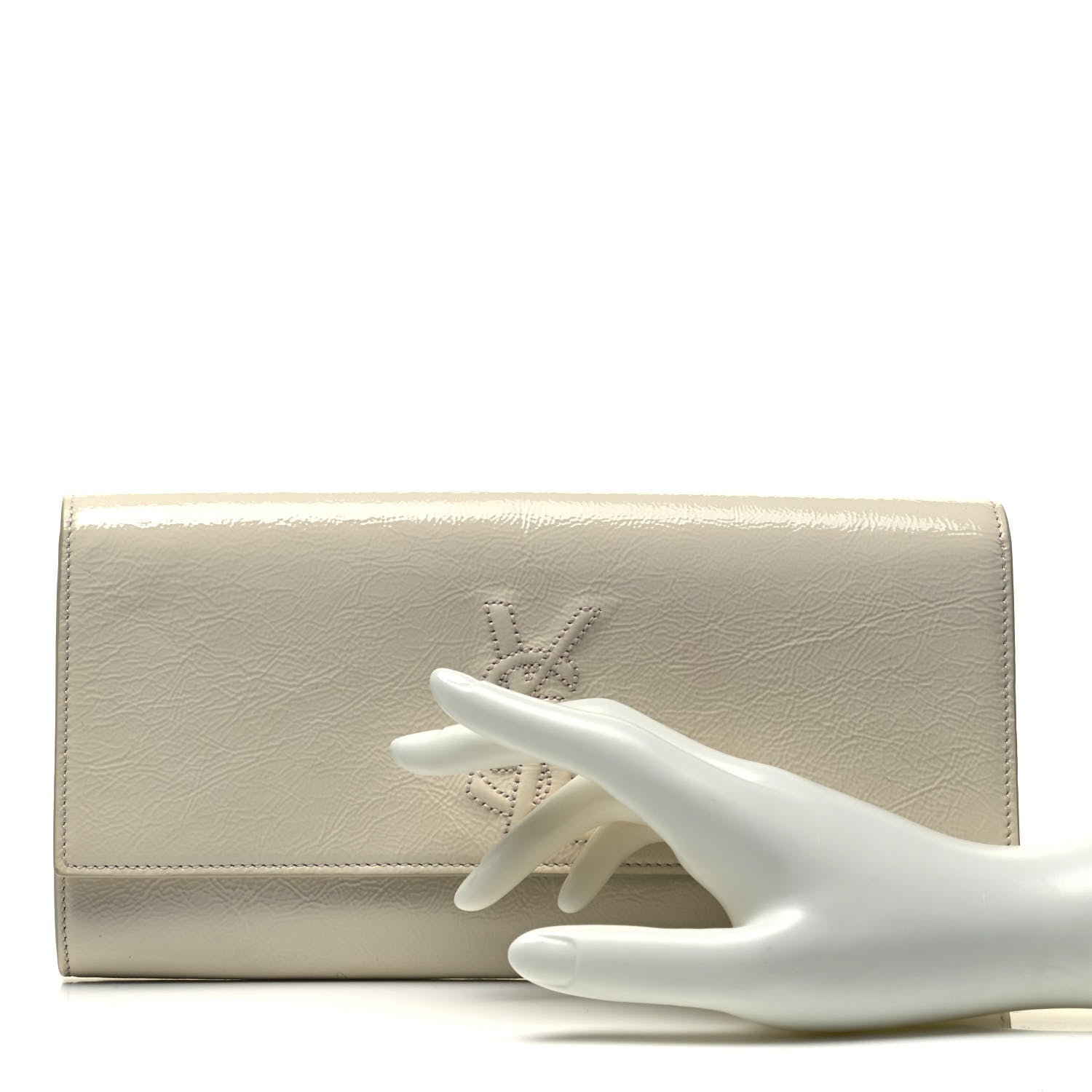 Saint Laurent Patent Calfskin Large Belle De Jour Clutch Off White 2 of 8