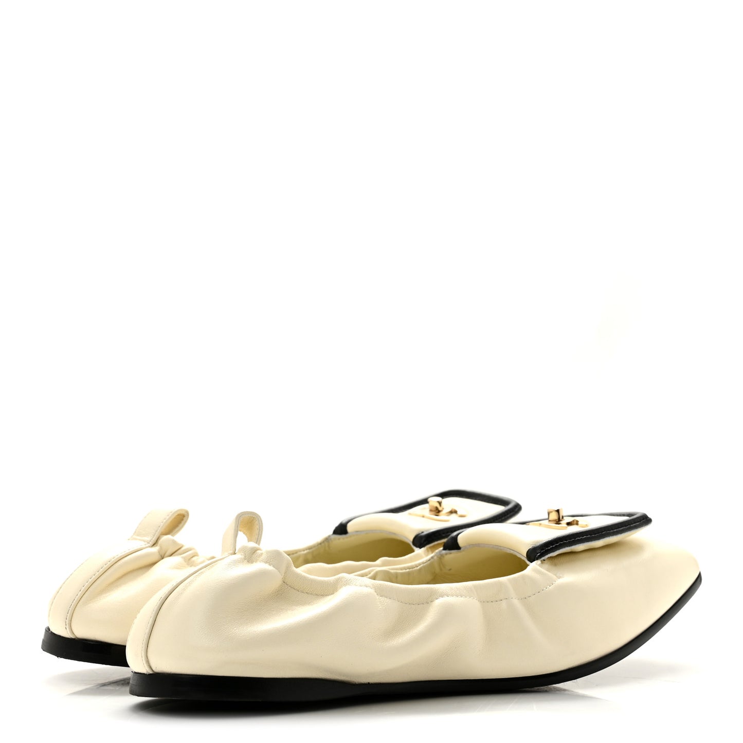 Lambskin CC Turnlock Ballerina Flats 37 Ivory Black