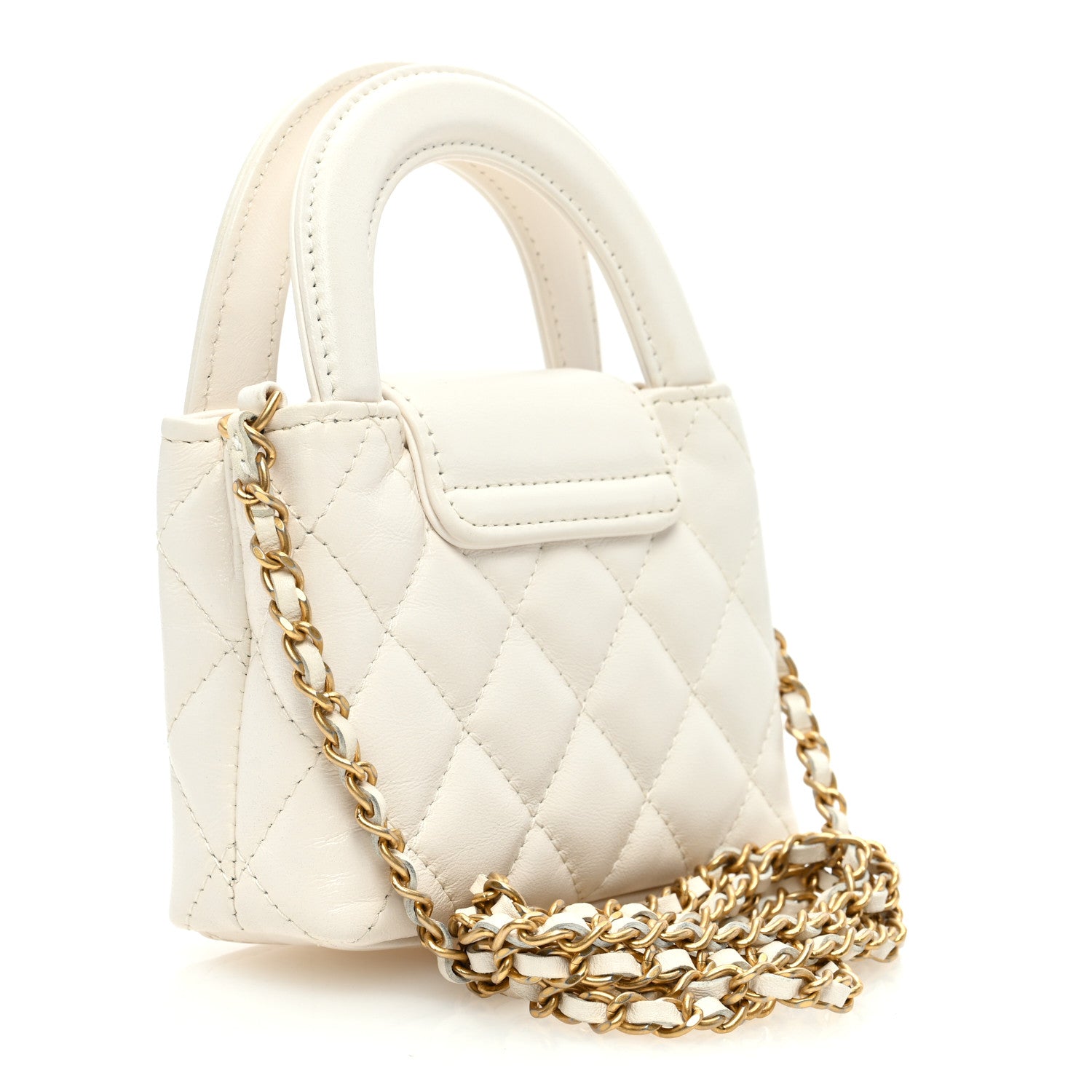 Chanel Shiny Aged Calfskin Quilted Mini Nano Kelly Shopper White 3 of 10