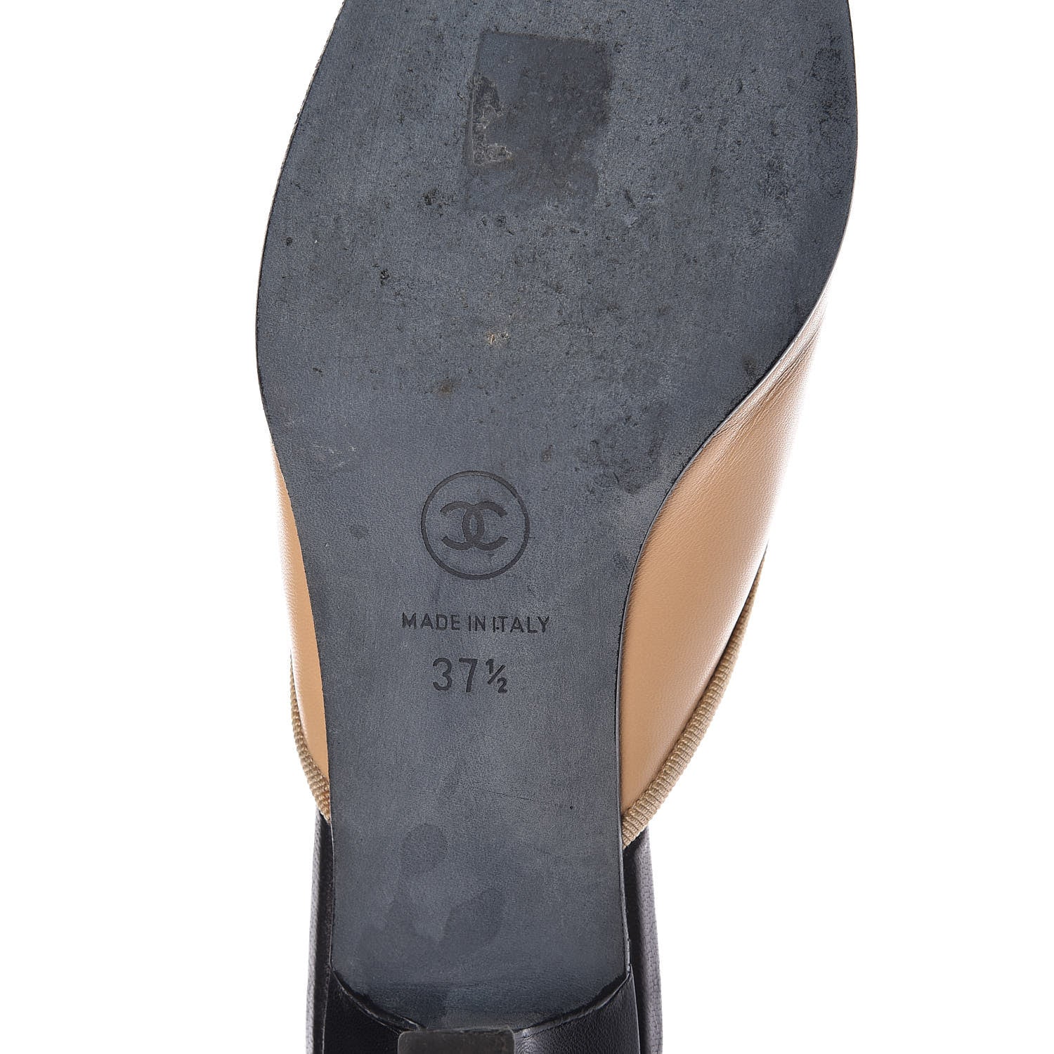 Chanel Lambskin Cap Toe CC Mules 37.5 Beige Black 8 of 10