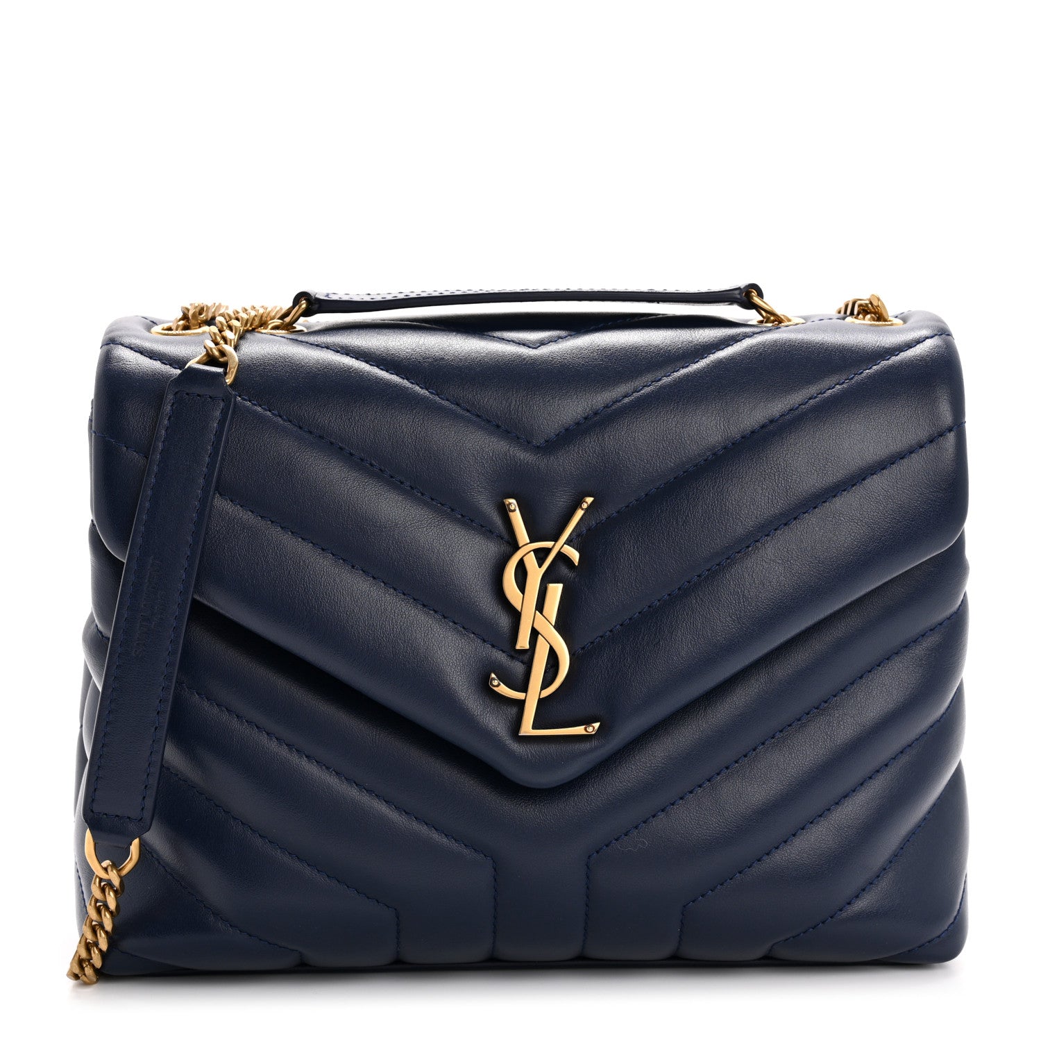 Saint Laurent Calfskin Y Quilted Monogram Small Loulou Chain Satchel Blue Charron 1 of 12