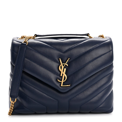 Saint Laurent Calfskin Y Quilted Monogram Small Loulou Chain Satchel Blue Charron 1 of 12