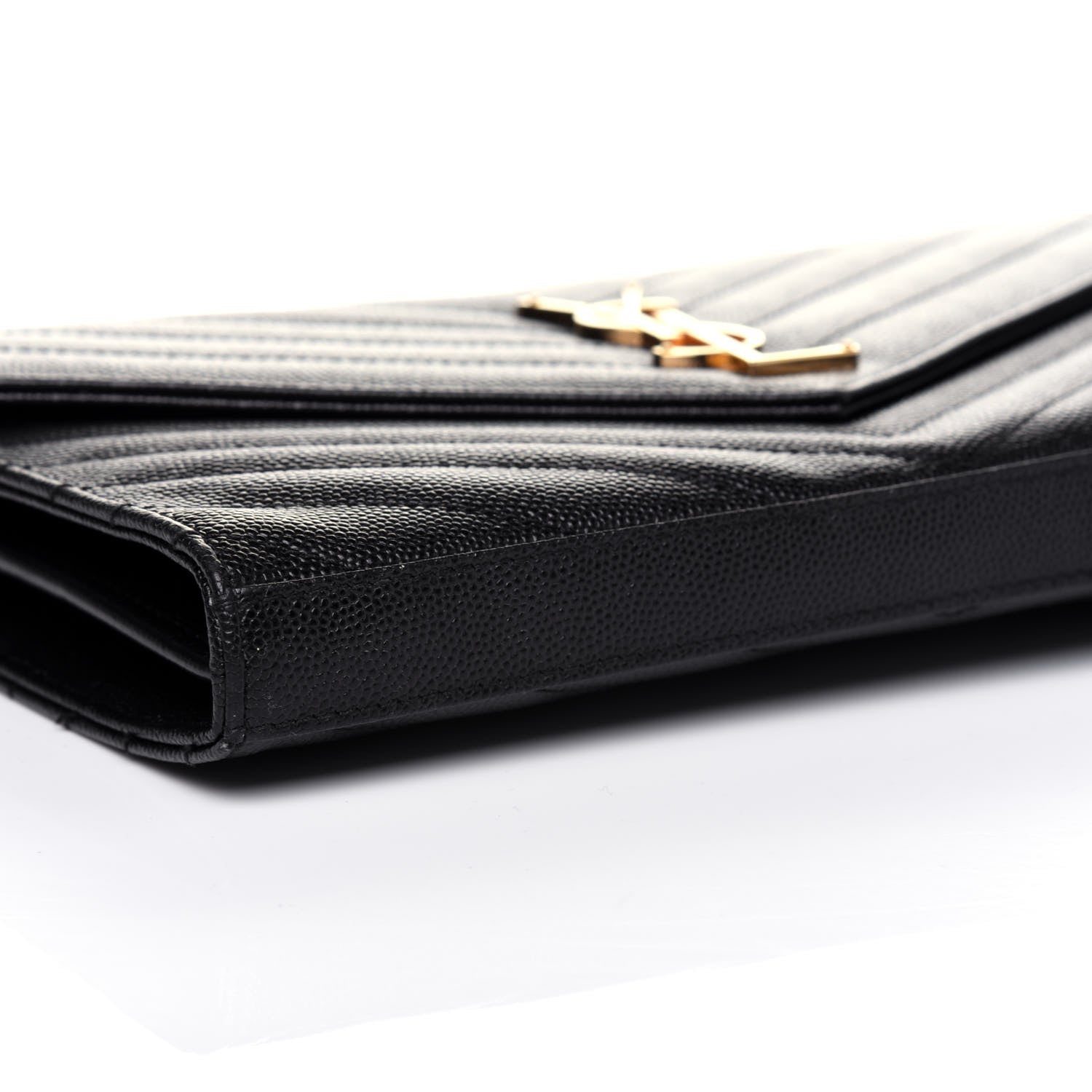Saint Laurent Grain De Poudre Matelasse Chevron Monogram Chain Wallet Black 6 of 14