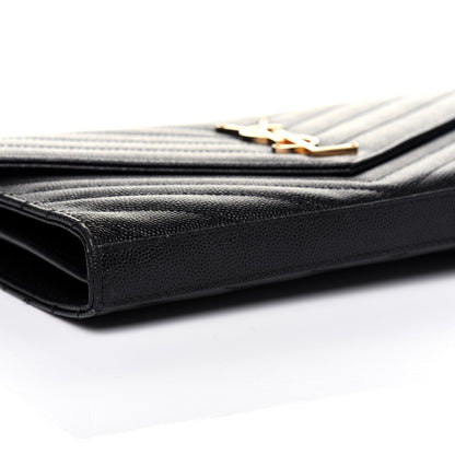 Saint Laurent Grain De Poudre Matelasse Chevron Monogram Chain Wallet Black 6 of 14
