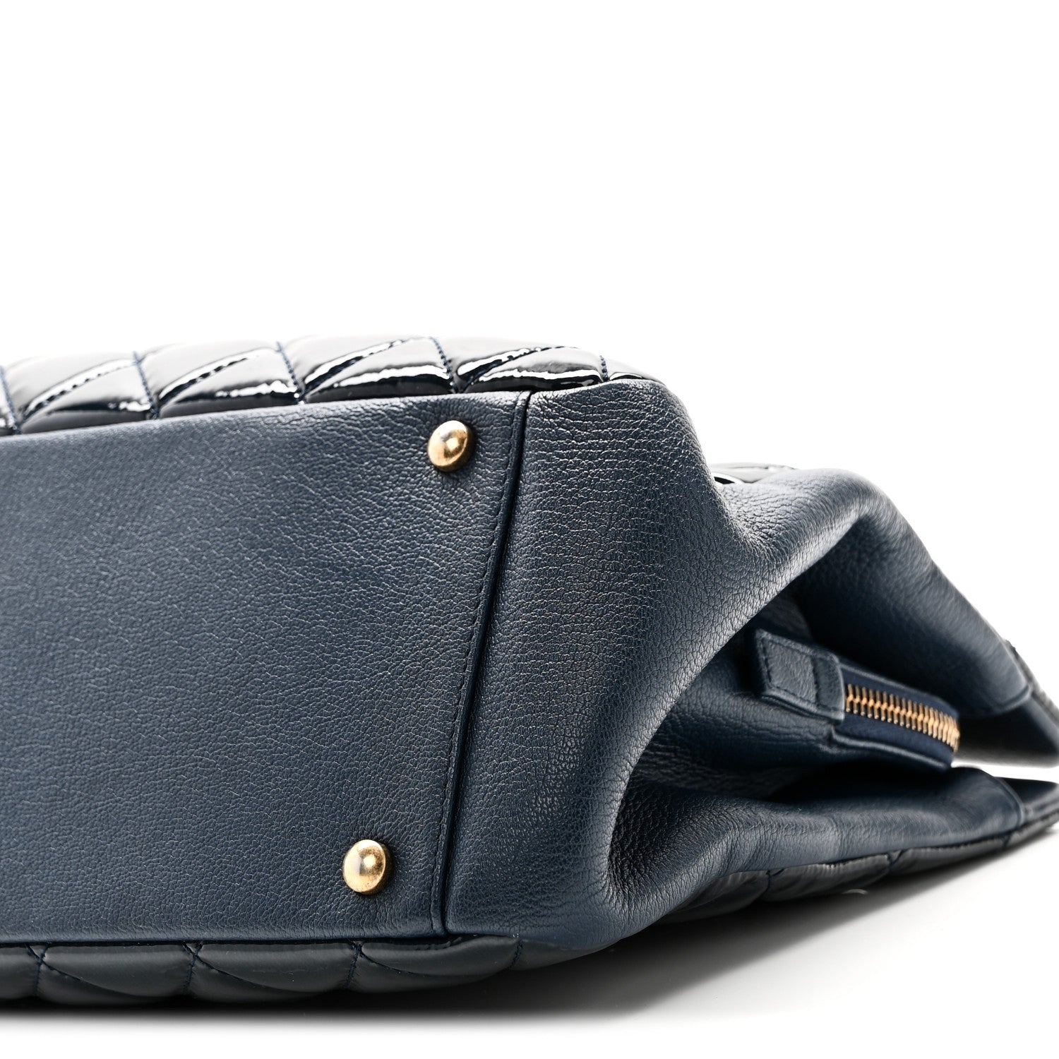 Chanel Patent Goatskin Quilted Small CC Eyelet Tote Blue 10 of 10