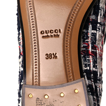 Gucci Tweed Check Horsebit Womens Jordaan Loafers 38.5 Gardenia Ink Blue Agata 6 of 8