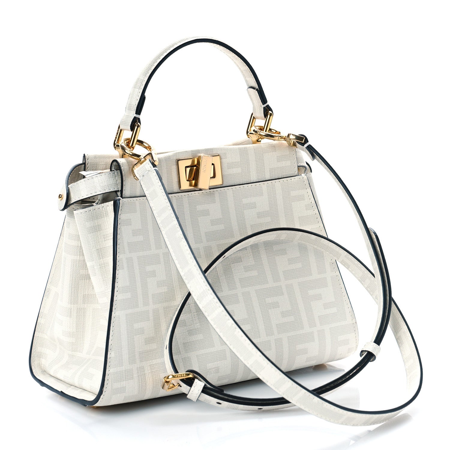 Fendi Glazed Fabric Nappa FF Disco Girls Inlay Mini Peekaboo Iconic Satchel Bianco Perla Multicolor 3 of 8