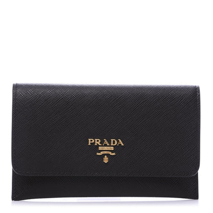 Prada Saffiano Metal Flap Wallet Black 1 of 9