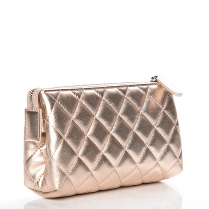 Chanel Iridescent Lambskin Quilted Cosmetic Pouch Light Gold 3 of 9
