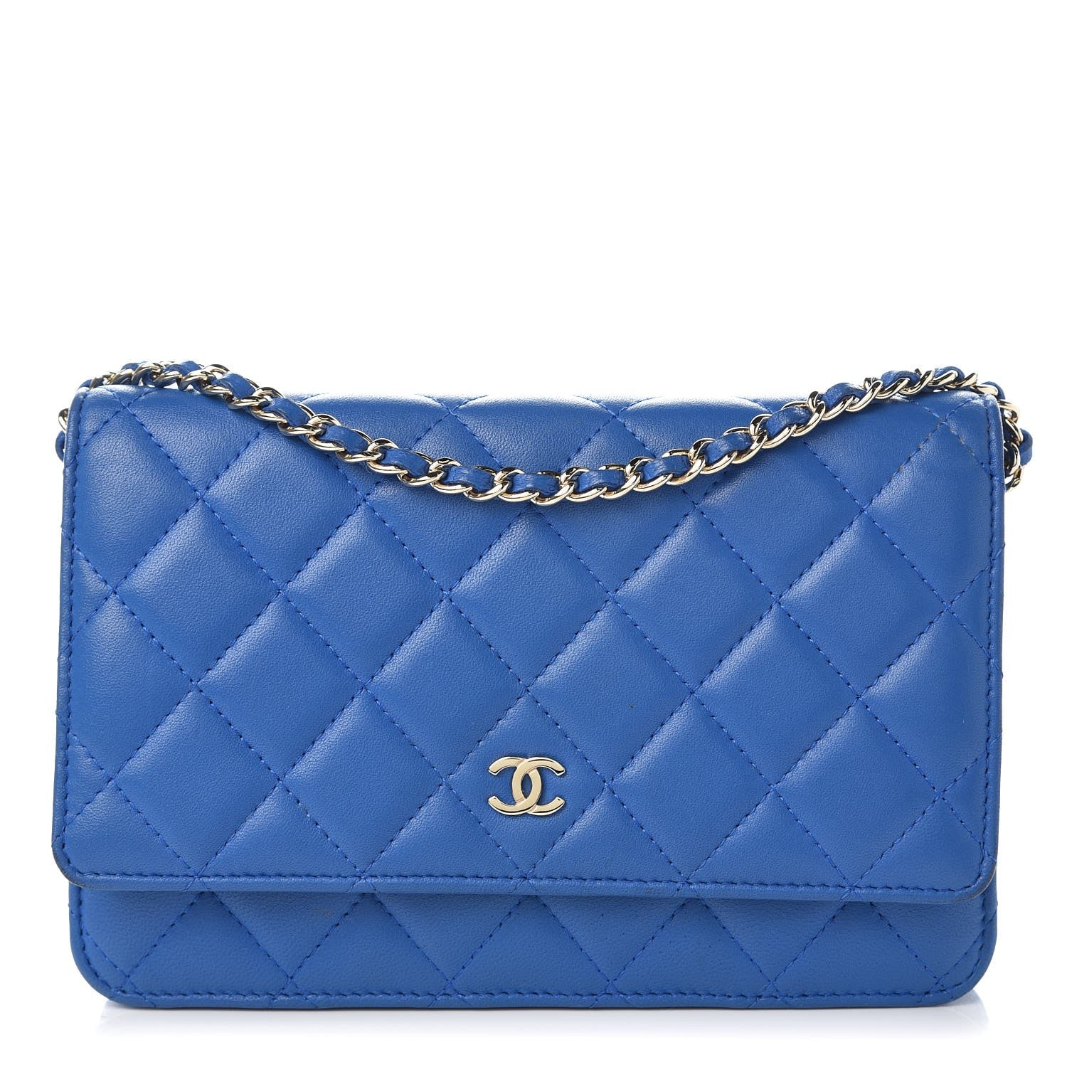 Chanel Lambskin Quilted Wallet On Chain WOC Blue 1 of 15