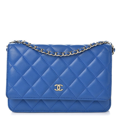 Chanel Lambskin Quilted Wallet On Chain WOC Blue 1 of 15