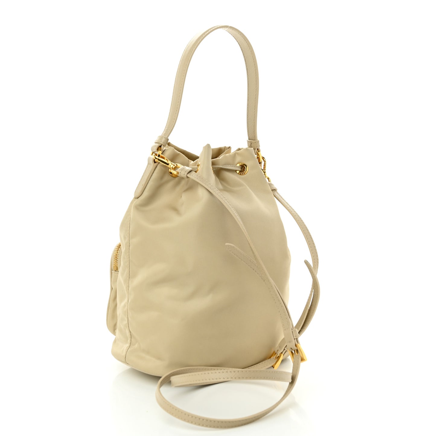 Re-Nylon Saffiano Duet Bucket Crossbody Bag Deserto