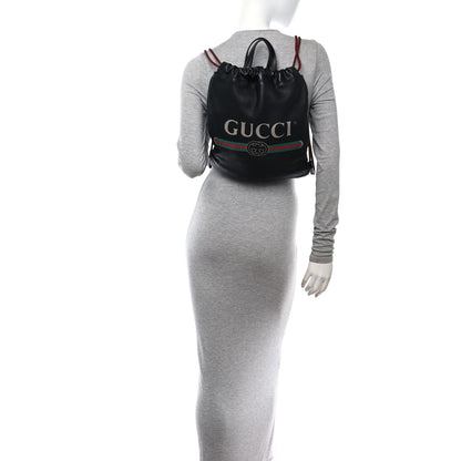 Gucci Calfskin Logo Drawstring Backpack Black 2 of 11