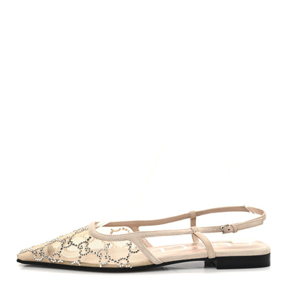 Gucci Suede Mesh Crystal GG Monogram Slingback Ballet Flats 37.5 Light Powder Skin Rose 1 of 10