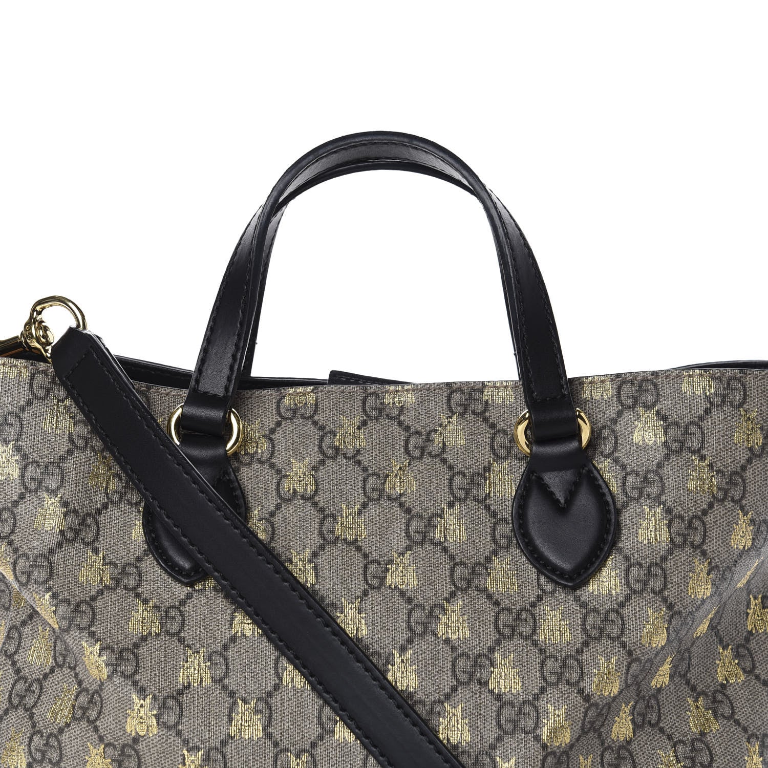 Gucci Soft GG Supreme Monogram Bees Small Crossbody Tote Beige Oro Black 10 of 10